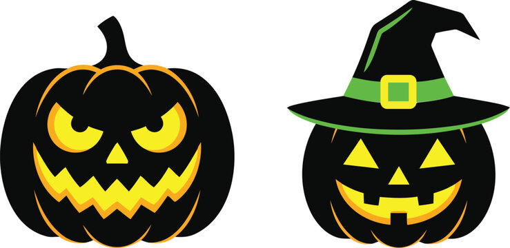 Halloween jack o lantern and witch hat vector illustration