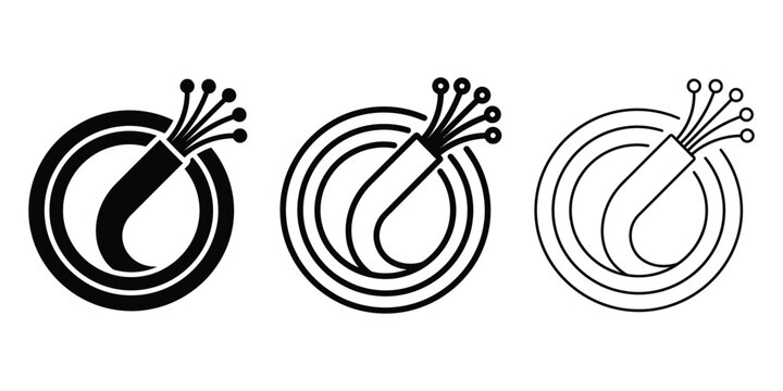 Optic fiber cable icon silhouette vector, bold outline and line art isolated illustration