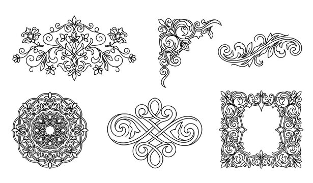 Vintage Decorative Floral Ornaments Collection with Mandala Corner Borders and Elegant Frame Designs