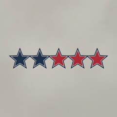 Fototapeta premium Five stars in blue and red on a neutral gray background