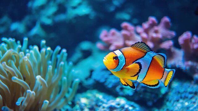 Vibrant clownfish in a coral reef aquarium
