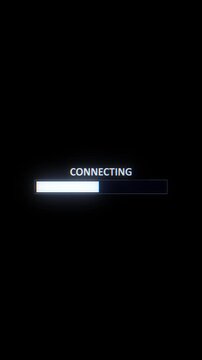 Connecting loading bar screen background glitch style text, white progress block, and black digital space. internet videos, app login screens, software intros, network waiting clips, motion overlays.
