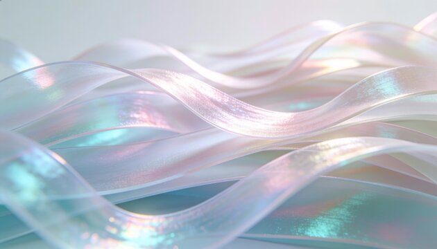 Flowing translucent ribbons forming layered waves in studio pastel gradient, showing highlights