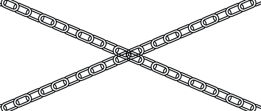 Two crossed metal chains isolated on white background