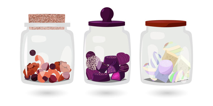 Colorful candy jars illustration for sweet treat packaging transparent background