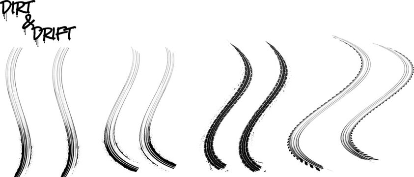Tire tracks are visible on a dirt surface, showing various patterns created by drifting vehicles. The setting is outdoors with clear visibility.