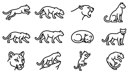 Big Cat Icon Set: Panther, Jaguar, Puma - Outline Style Vector Illustrations © Jembot