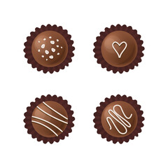 Fototapeta premium Chocolate truffles with various designs on transparent background