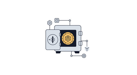Secure metal safe with gold coin. © pg
