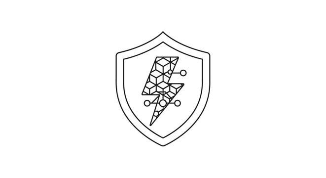 Shield with geometric design logo symbol.