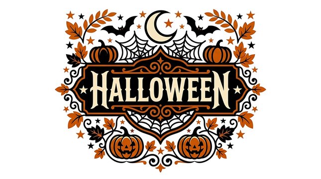 Halloween decorative illustration with pumpkins, bats, and autumn leaves , Happy halloween 2026, Halloween 2026, Halloween, Halloween design, Halloween Poster Design .