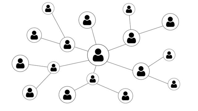 People connected with nodes lines. Network of connected people circle nodes,  social networks, teamwork, communication, 