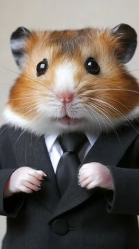Adorable Golden Hamster Dressed in a Business Suit with Tie, Cute Animal Professional Concept for Finance and Marketing Themes