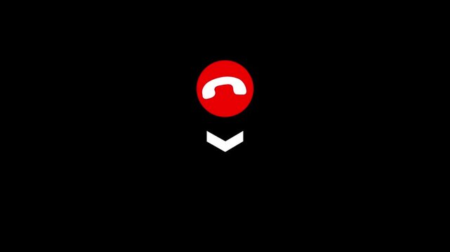 Decline call button icon animation with pulsing on black background, mobile communication interface, 4K motion graphic