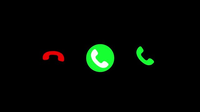 Incoming phone call interface animation with accept and decline buttons on black background, mobile communication UI, 4K motion graphic