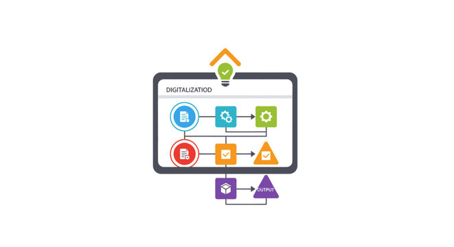 Colorful flowchart diagram on screen.