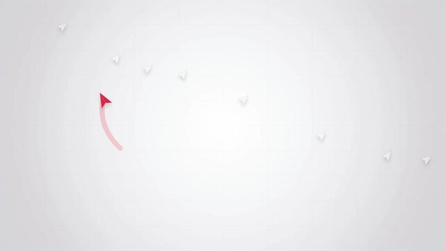 Animated Red Arrow Moving in Circular Pattern on White Background with Particles.