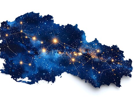Abstract star map constellation pattern connecting glowing lights on dark galaxy background