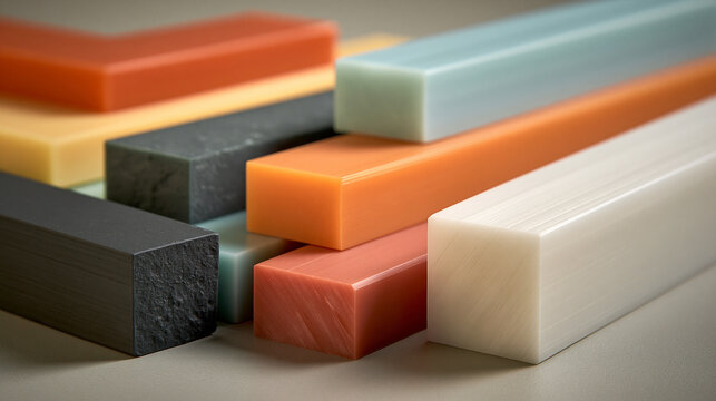 Colorful fused plastic board samples, sustainable recycled material for design and corporate concepts