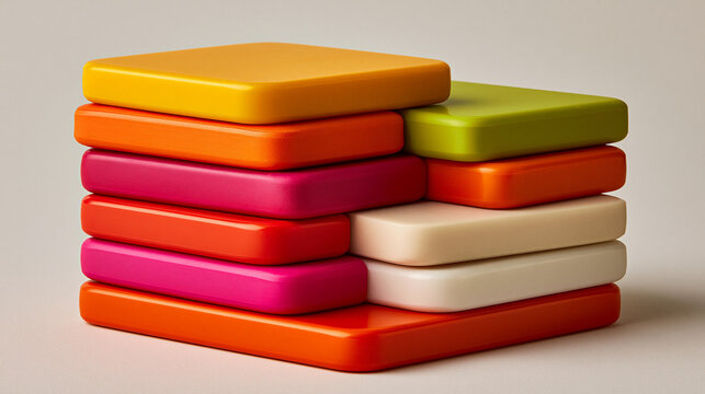 Colorful fused plastic board samples, sustainable recycled material for design and corporate concepts