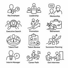 Fototapeta premium Human Resource Management Icons Set for Business and Career Development