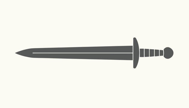 Ancient steel sword silhouette vector illustration, displaying historic medieval longsword details on a light grey background.