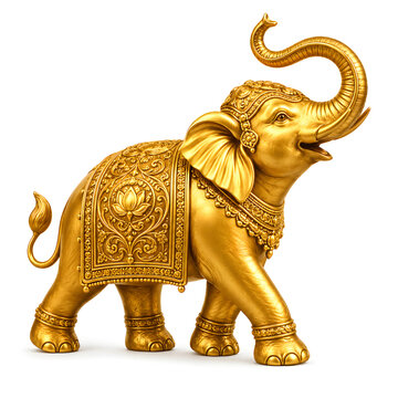 Indian Hindu Religion festival of Lakshmi Puja and Diwali worship with Goddess golden statue of devi Lakshmi or Gajalakshmi for wealth and prosperity