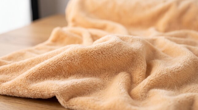 Soft orange fleece fabric texture. Cozy plush blanket material for home interior design.