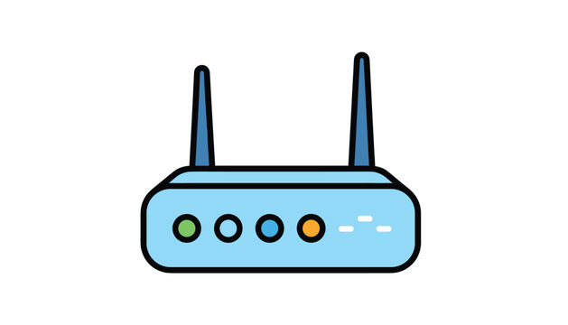Light blue internet router icon with two antennas and colorful status indicator lights on a white background.