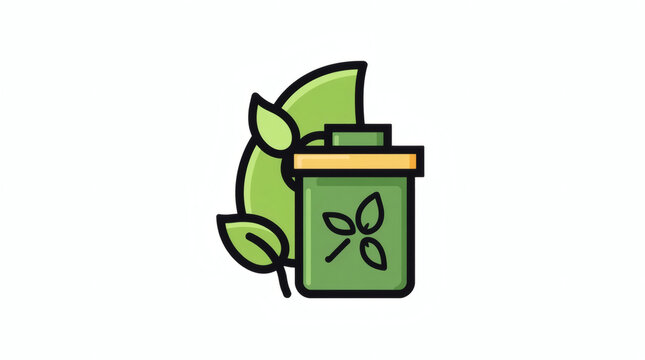 Eco-Friendly Waste Disposal Icon Featuring Green Recycling Bin Symbol with Natural Leaf Accents for Sustainable Environmental Conservation Design