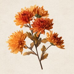 Obraz premium Orange chrysanthemum flower illustration with delicate watercolor style