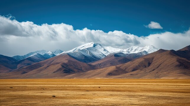 Vast Tibetan Plateau Mountains Under a Blue Sky