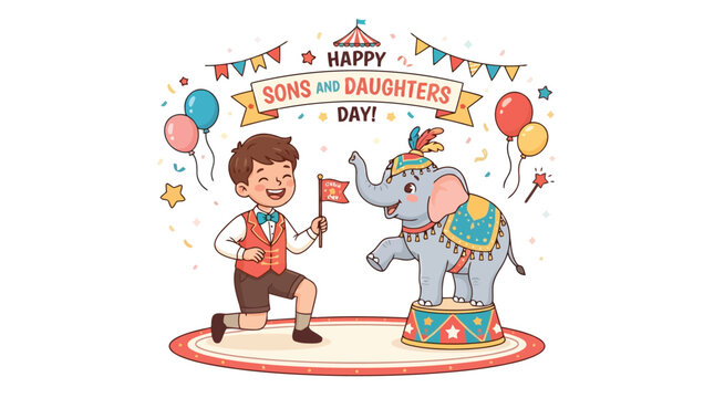 Young ringmaster with performing circus elephant vector illustration for kids celebration theme