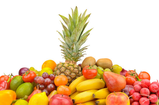 Variety of Raw Vegan Food Mix with Pineapple Apples Grapes and Peppers