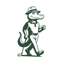 Vintage Dinosaur Mascot Logo with Walking T Rex Character for Kids Brand Adventure Theme Park and Creative Business Branding © Gilang