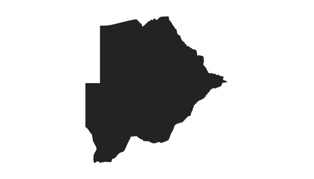 Black silhouette map outline of Botswana isolated on a solid white background, representing the African country.