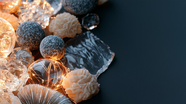 Abstract Arrangement of Textured Spheres and Glass Fragments Celebrating the Artistic Spirit of the Lumiere Festival Atmosphere