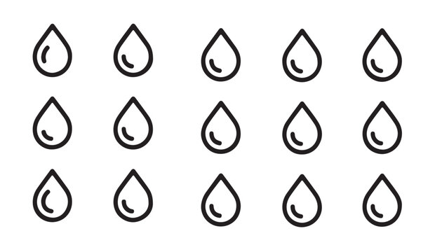 Water drop icon set vector outline shape for environment protection and plumbing services liquid flow symbol.