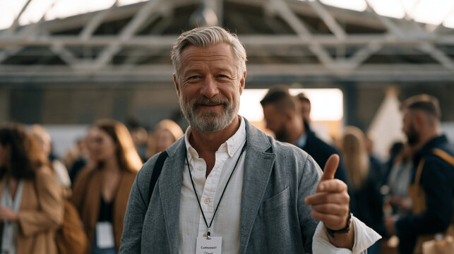Customer greeter coordinates crowd flow at converted industrial venue, diverse group of visitors streaming through repurposed warehouse entrance during commercial property open