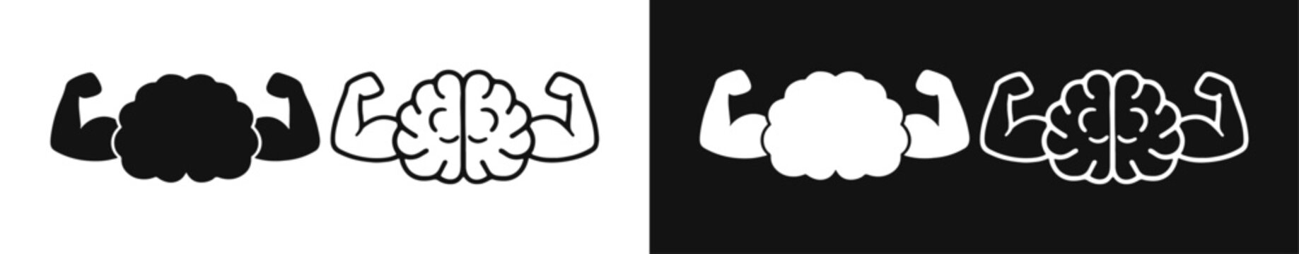 Brain power icon set, mental strength, smart mind symbols, cognitive ability vector icons