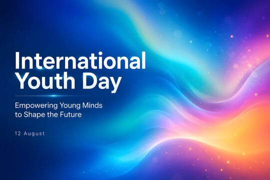 Happy International Youth Day 2026 Modern Abstract Typography Poster with Vibrant Blue Gradient Vector Design