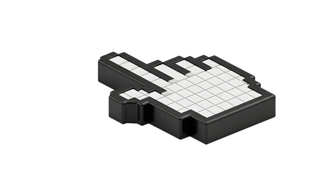 Isometric pixel hand cursor icon representing a mouse pointer for computer web interface design