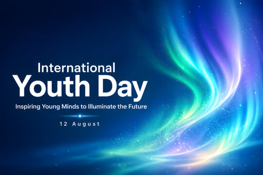 Happy International Youth Day 2026 Modern Abstract Typography Poster with Vibrant Blue Gradient Vector Design