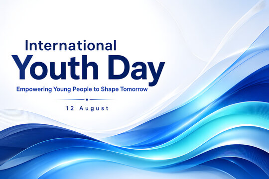 Happy International Youth Day 2026 Modern Abstract Typography Poster with Vibrant Blue Gradient Vector Design