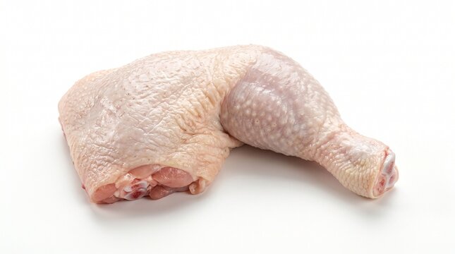 Raw Chicken Leg Quarter Isolated on White Background, Ready for Cooking
