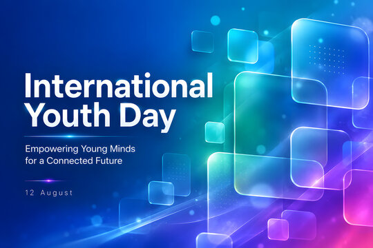 Happy International Youth Day 2026 Modern Abstract Typography Poster with Vibrant Blue Gradient Vector Design