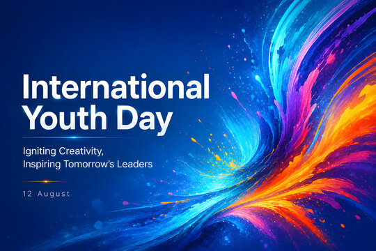 Happy International Youth Day 2026 Modern Abstract Typography Poster with Vibrant Blue Gradient Vector Design