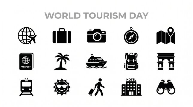 World tourism day icons set flat design