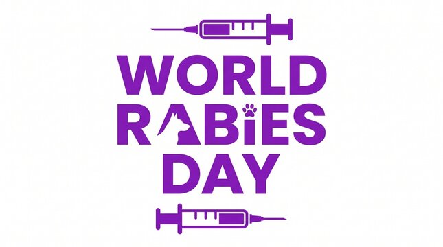 World rabies day purple text with syringe icons