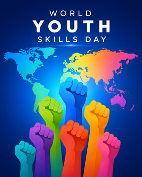 Happy International Youth Day 2026 Modern Abstract Typography Poster with Vibrant Blue Gradient Vector Design